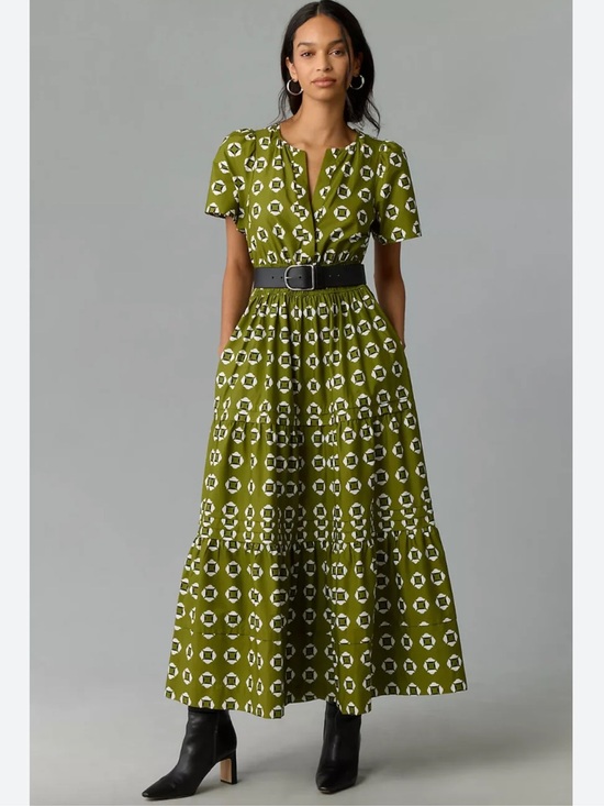 Anthropologie Dresses & Skirts - Anthropologie Olive Green Printed Maxi Dress